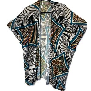 ORANGE USA Multicolor Graphic Print Knit Kimono Coverup Cardigan Sweater Size M